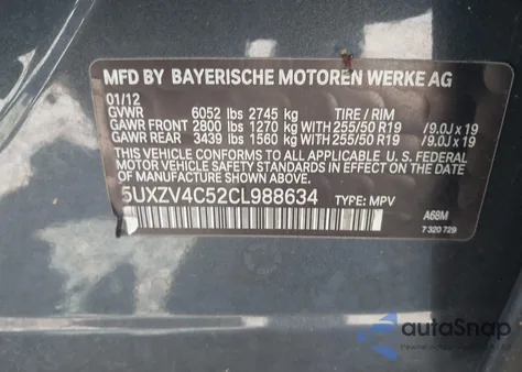 2012 BMW X5 xDrive35I/xDrive35I Premium/xDrive35I Sport Activity из США, поврежденный, VIN 5UXZV4C52CL988634